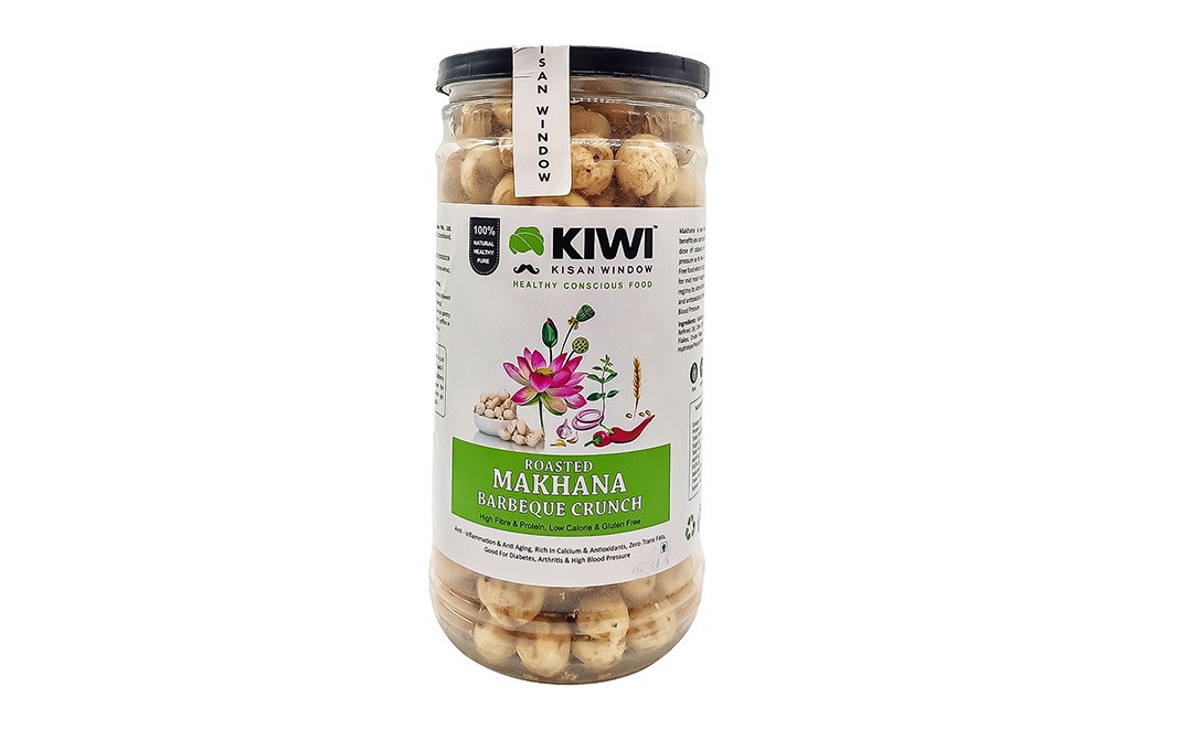 Kiwi Kisan Window Roasted Makhana Barbeque Crunch   Glass Jar  100 grams